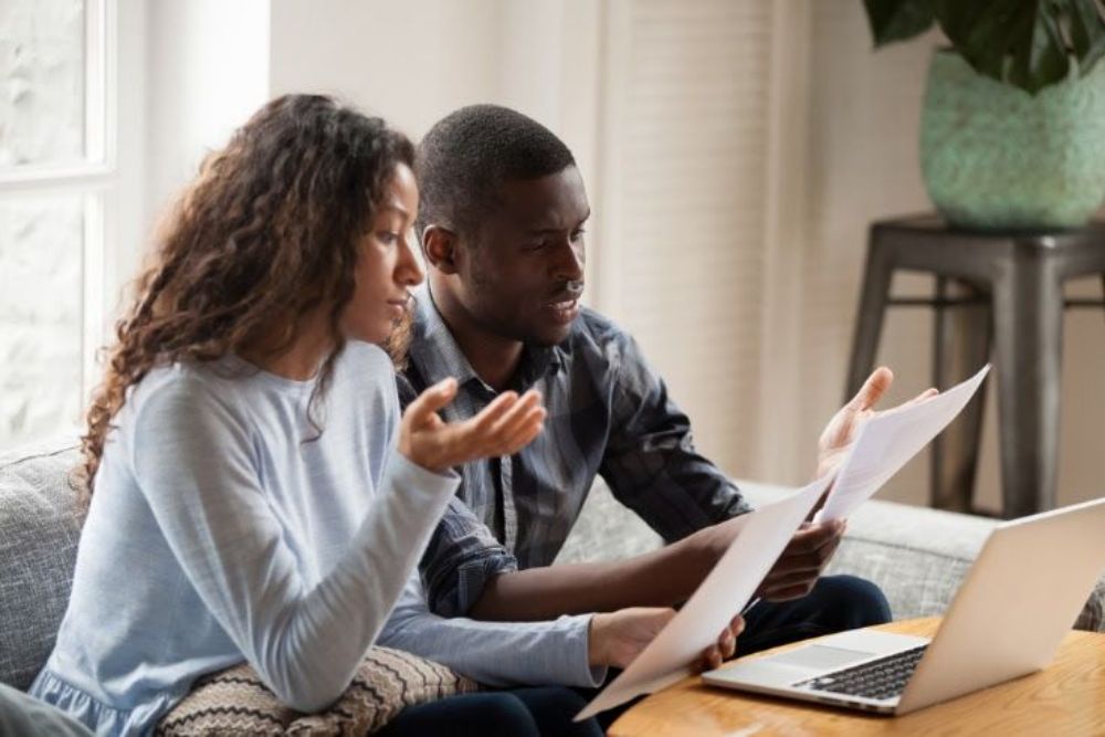 Couple looking at documents